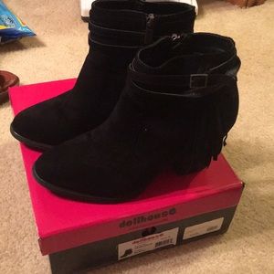 Black suede finge bootie